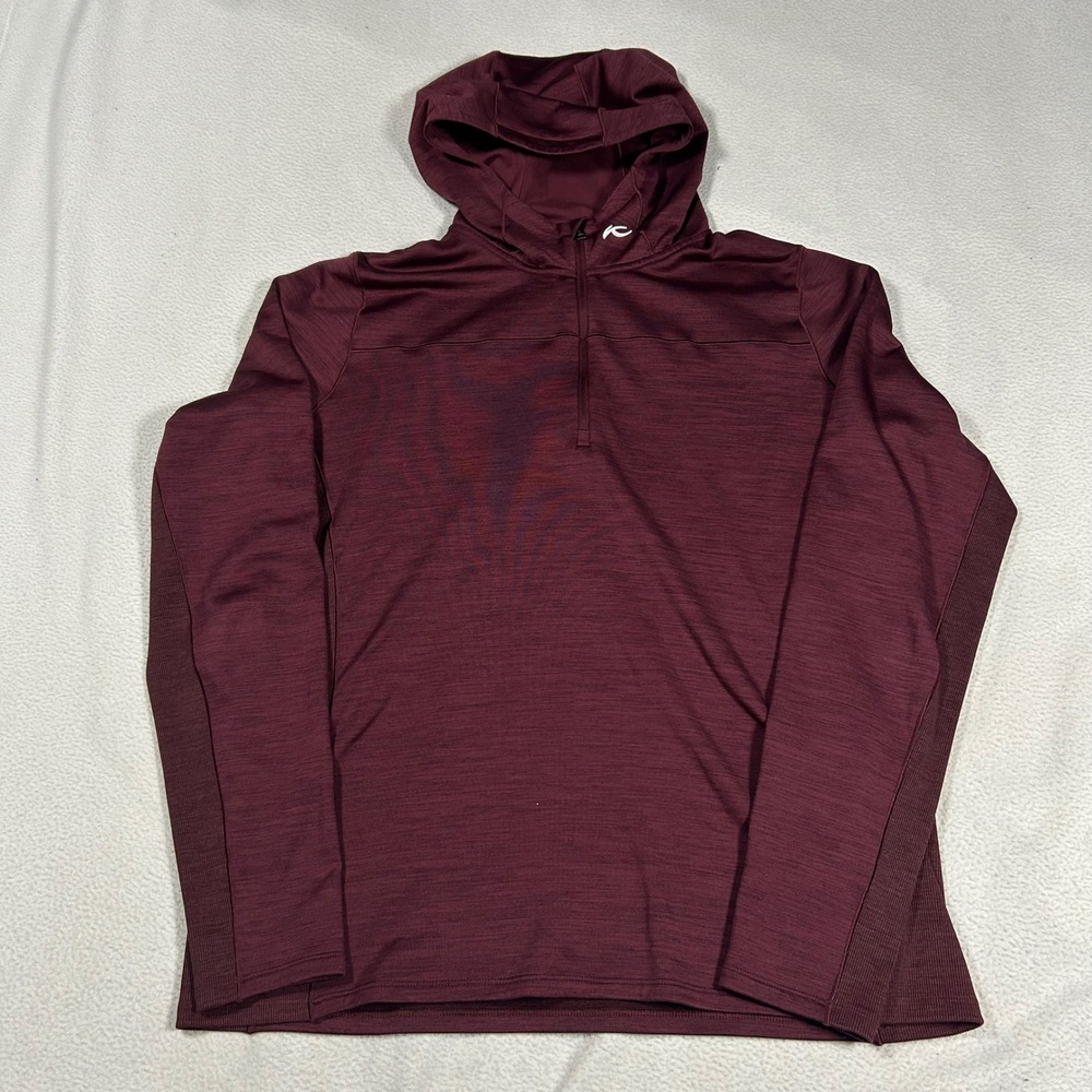 KJUS Liam Hooded Midlayer HZ Men Large Maroon Merino Wool Half Zip Hoodie K00222